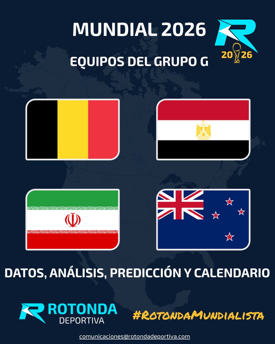 RotondaDepor's tweet photo. 🏆 ¡Estamos listos para el #Mundial2026! ⚽

Te traemos la información, análisis, predicción y calendario del Grupo G con Bélgica, Egipto, Irán y Nueva Zelanda.

Toda la información en: https://t.co/Df3ZC7uJQE

#RotondaMundialista https://t.co/zc21LDB3EI