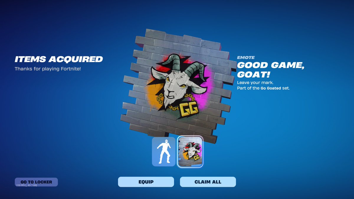 NoName_STW's tweet photo. Thank you so much  @SpushFNBR and @GoodGamers giveaway! Got the goated emote and spray!  😄https://t.co/q9aKJ9KEeB https://t.co/wAWYeiomzK