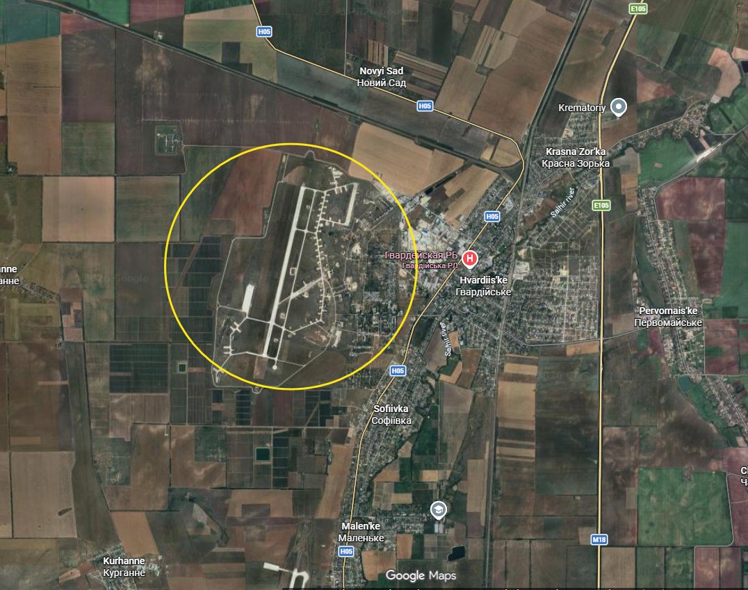 raging545's tweet photo. In Hvardiis'ke in occupied Crimea, explosions were recorded a short while ago at the airbase to the west of the city. https://t.co/NF90Crj1ml