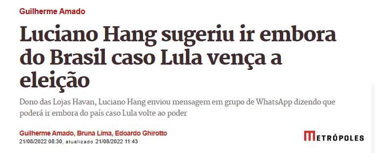 DDmiranda64's tweet photo. @LucianoHangBr Eis a canalhice em pessoa. Em 2022 disse que sairia do país, caso Lula ganhasse. Lula ganhou, Hang não saiu do país, muito pelo contrário, em 2025 teve o maior lucro da história. https://t.co/9DljIUBwLi