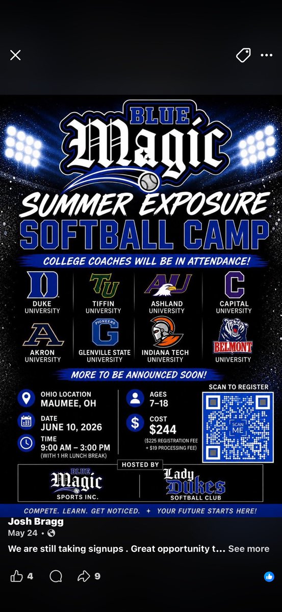 RBS2323's tweet photo. I had a productive day at The Lady Dukes Summer Exposure Softball Camp. I appreciate the coaches for sharing their expertise. 
@CoachJoshBragg @LUSOFTBALL1 @GSU_Softball_ @AshlandUSball @WMUSoftball @BelmontSoftball @TiffinUSoftball @ZipsSB @CapUSoftball @DukeSOFTBALL @INTechSoftball