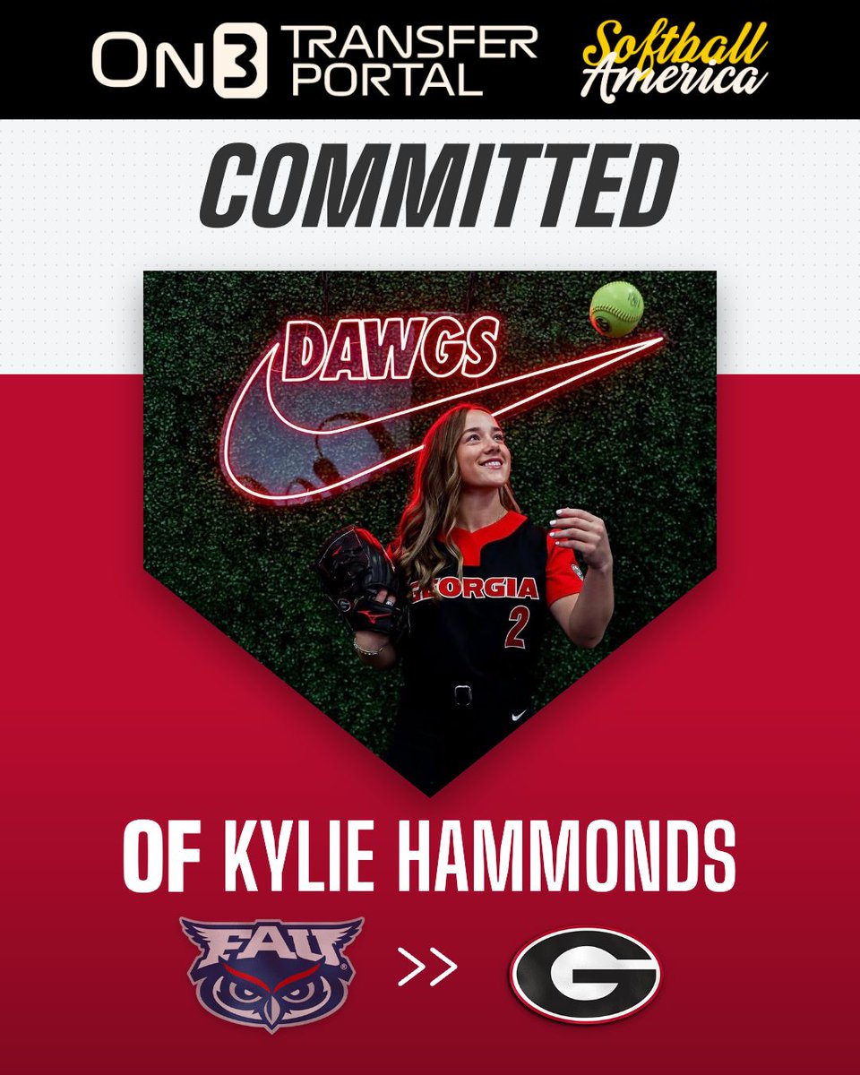 SoftbalAmerica's tweet photo. Kylie Hammonds is a Dawg. The former FAU outfielder is headed to Georgia. 

🔗 https://t.co/XbULZw11tR 

@HammondsKylie | @UGASoftball https://t.co/KIVMNt7dmI