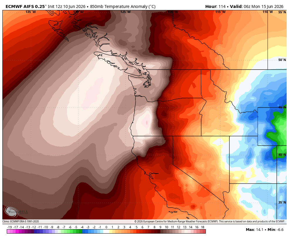 vlad_rad's tweet photo. 590-591(dam) peak ridge locking in. Expect strong thermal troughing to push temps into the low/mid 30Cs by Sunday/Monday.๐ก๏ธ๐ฅ @judah47
#PNWwx #Wawx #PNW #BCWx #BCHeat #BCStormWatch #Heatwave #Weather #News https://t.co/bnOajOe02e