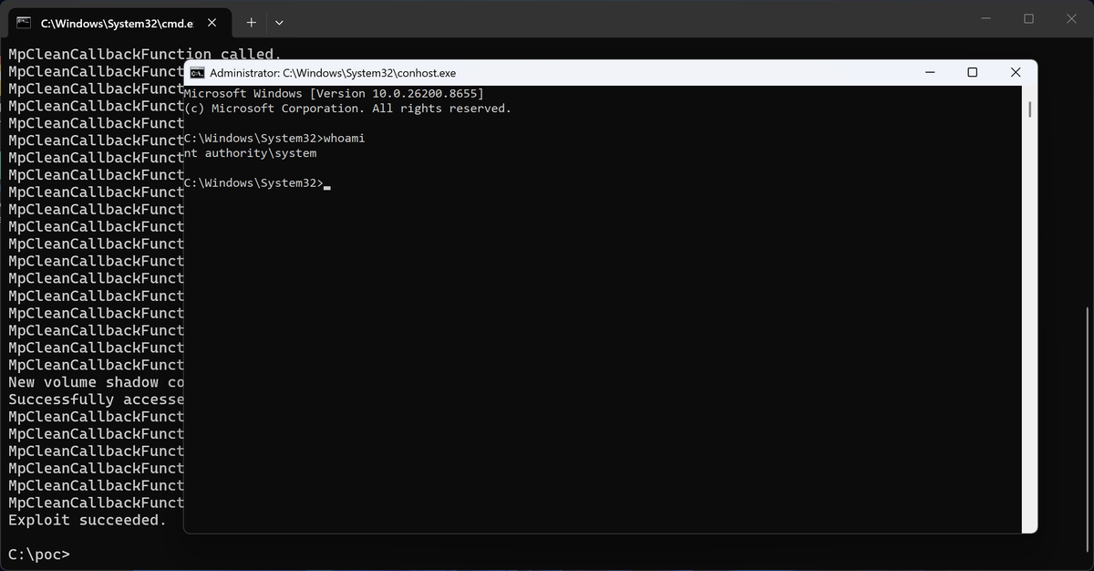 ErickSky's tweet photo. Un investigador acaba de publicar un exploit que usa el propio Defender para escalar a SYSTEM en Windows 11 fully patched.

No es un bypass.

Es una race condition que convierte a tu antivirus en el vector de escalada de privilegios.

REPOOO👇 https://t.co/wnrO0VcyHk