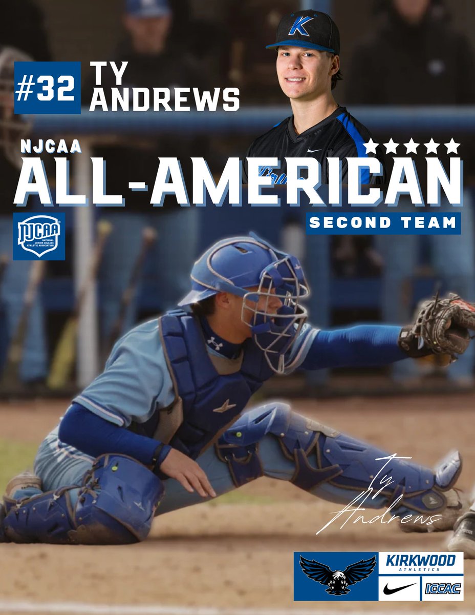 KirkwoodEagles's tweet photo. ＡＬＬ－ＡＭＥＲＩＣＡＮ 

Congrats to Kirkwood Baseball sophomore, 𝗧𝘆 𝗔𝗻𝗱𝗿𝗲𝘄𝘀, on earning @NJCAA Second Team All-American honors! Way to go, Ty! We are so proud of you! 

#GoEagles🦅 l
@KCC_BSB https://t.co/R4uwprnCcm