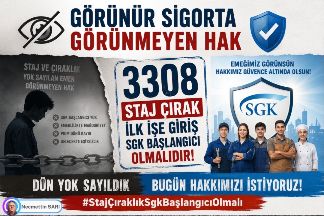 HasanAYDIN10187's tweet photo. Bir Onur'lu Mücadele Bizimkisi 
Sayın
@RTErdogan
@dbdevletbahceli
@_cevdetyilmaz
@isikhanvedat
@Yusuf__Tekin
@memetsimsek
@MahinurOzdemir
@efkanala
@mustafaelitas
@_fatihsahin
@Hayati_Yazici
@aliihsanyavuz54
@erkankandemir
@hby34
@zorlu77
@eyupkadirinan
@abuyukgumus
@acarfaruka
@mustafademir
@avhamzadag
@ZeybekciNihat
@belginuygur10
@drbetulsayan 
@SirakayaZafer 
@drbetulsayan
@avyusufibis
@avabdullahguler
@akbasogluemin 
@abdulhamitgul
@Yenisehirlioglu
@leylasahinusta
@erkanakcay45
@ifarukaksu
@oozgurbayraktar
@bakiersoymhp 
@fevzizirhlioglu 
@buyukataman
@MKalayci42
@PrfDrFilizKilic
@ismailozdemirrr
@yasaryldrmMHP
@YildizFeti
@celal_adan
@drpelinyilik
@KarakayaMevlut
@buyukataman
@mhpvahitkayrici
@KverSemih

Staj ve çıraklık dönemlerinde sigorta primi yatırılmış olmasına rağmen bu sürelerin emeklilik başlangıcı olarak kabul edilmemesi büyük bir mağduriyet yaratmaktadır. Genç yaşta çalışma hayatına adım atan stajyer ve çırakların emeklilik haklarının korunması, sosyal adalet ve eşitlik açısından önemlidir. Bu mağduriyetin giderilmesi ve staj ile çıraklık başlangıçlarının sigorta başlangıcı olarak değerlendirilmesi talep edilmektedir.

3308 nolu Enkazdan 
#StajyerVeÇırakları
#İradenizleÇıkartın