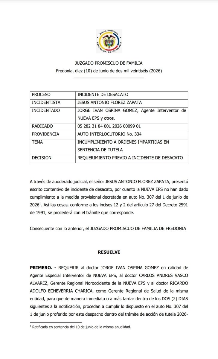 memoqui02's tweet photo. La @NuevaEPS_ incumple Sentencia de Tutela por NO entregar medicamentos a paciente con diagnóstico de lesión severa de médula espinal,  paraplejia flácida y pérdida importante de movilidad. Tocó promover incidente. https://t.co/ESEA03veo2