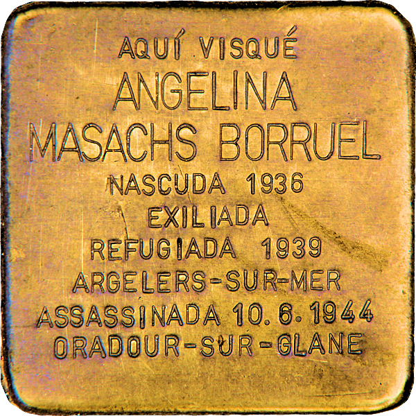 IStolpersteine's tweet photo. #OTD en 1944 una unidad del ejército nazi asesina a todos los habitantes de Oradour-sur-Glane.

Entre las víctimas, las niñas

EMILIA y ANGELINA MASACH BORRUEL
#exiliadas

En el lugar donde estuvo su domicilio, en la ciudad de Sabadell, sendos 🟨 #Stolpersteine las recuerdan. https://t.co/BxD8ZcsnlI