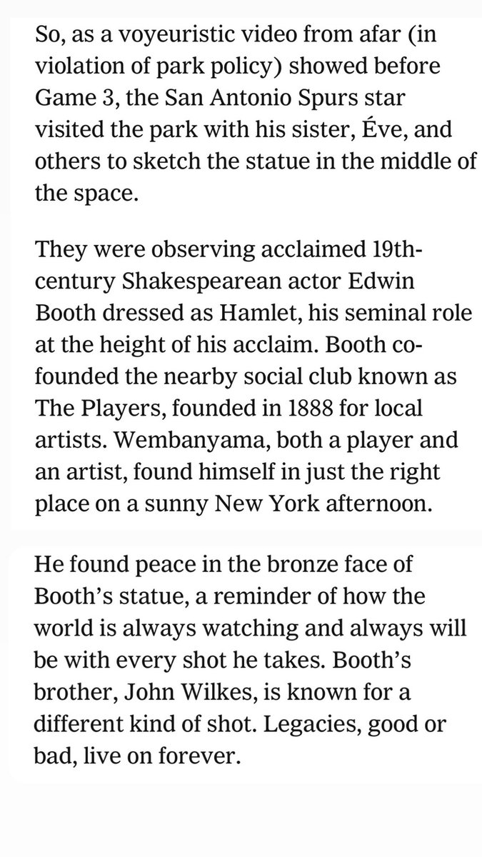 KFCBarstool's tweet photo. I understand why the media eats up Wemby. They are dorks who are starved for content and will latch on to anything to write articles like this nonsense.

But I just CANNOT comprehend the average fan who is like “hell yea! This rules! Wemby is drawing John Wilkes Booth’s brother!” https://t.co/rixDVeK2Pw