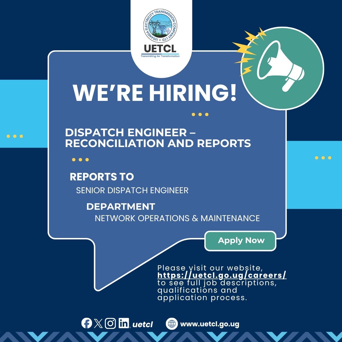 jobsinugandanow's tweet photo. We're hiring! 💪🏾⚡️
Exciting opportunities are available in UETCL's Network Operations & Maintenance Department. Apply now and help shape Uganda's energy future.
Follow the link below to get more information 👇🏾
https://t.co/AQbvUcwSVZ
#TransmittingForTransformation
@uetcl https://t.co/Ptj9NKfLZl