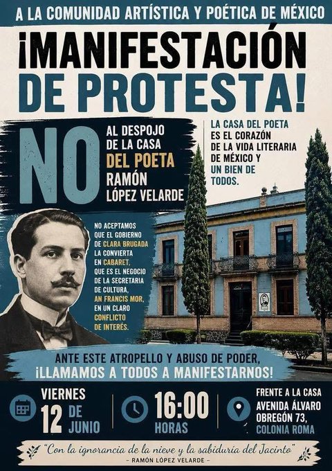 Desinformemonos's tweet photo. #DesAgenda 📕| Manifestación de protesta: No al despojo de la casa del poeta Ramón López Velarde https://t.co/aTAx1Ncw4l https://t.co/Zig8rKE6t0