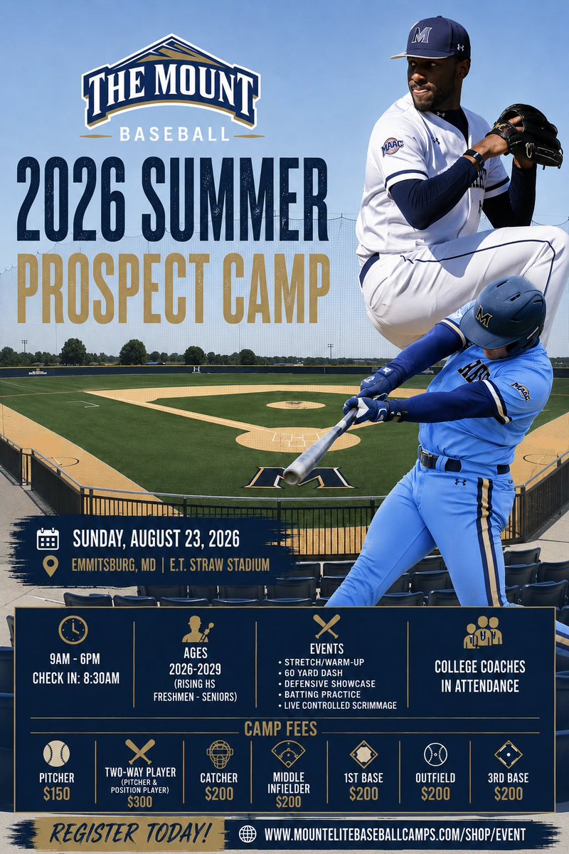 carsonclark21's tweet photo. Make sure to sign up for our upcoming Prospect Camp! Spots are limited and filling up quickly! @Mount_BSB 

https://t.co/Mnb5PvpwzJ https://t.co/J74JT47s9a