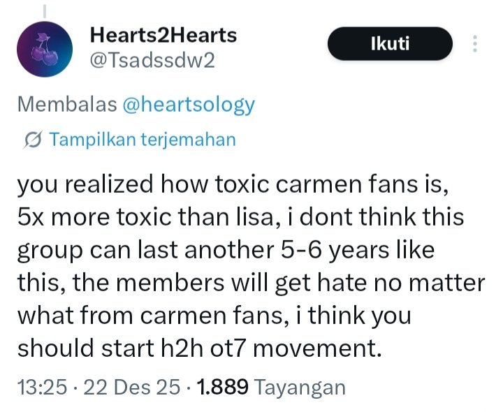 Vixalks_'s tweet photo. Yang punya jejak digital lain akun ini, mohon share. Karena kayanya dia sempat pakai nama hearts2hearts ot7. Dan hari ini dia nge set up jadi fans carmen https://t.co/GiRiz5yXBM