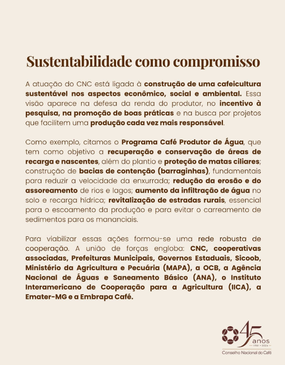 cafecnc's tweet photo. SUSTENTABILIDADE E FUTURO
Produzir com responsabilidade é garantir o futuro das próximas gerações.
O CNC segue apoiando iniciativas que fortalecem uma cafeicultura cada vez mais sustentável.
📷 CNC 45 anos | 1981–2026
#CNC45Anos #Sustentabilidade #CafeiculturaBrasileira https://t.co/w3ZDy2Tvpz