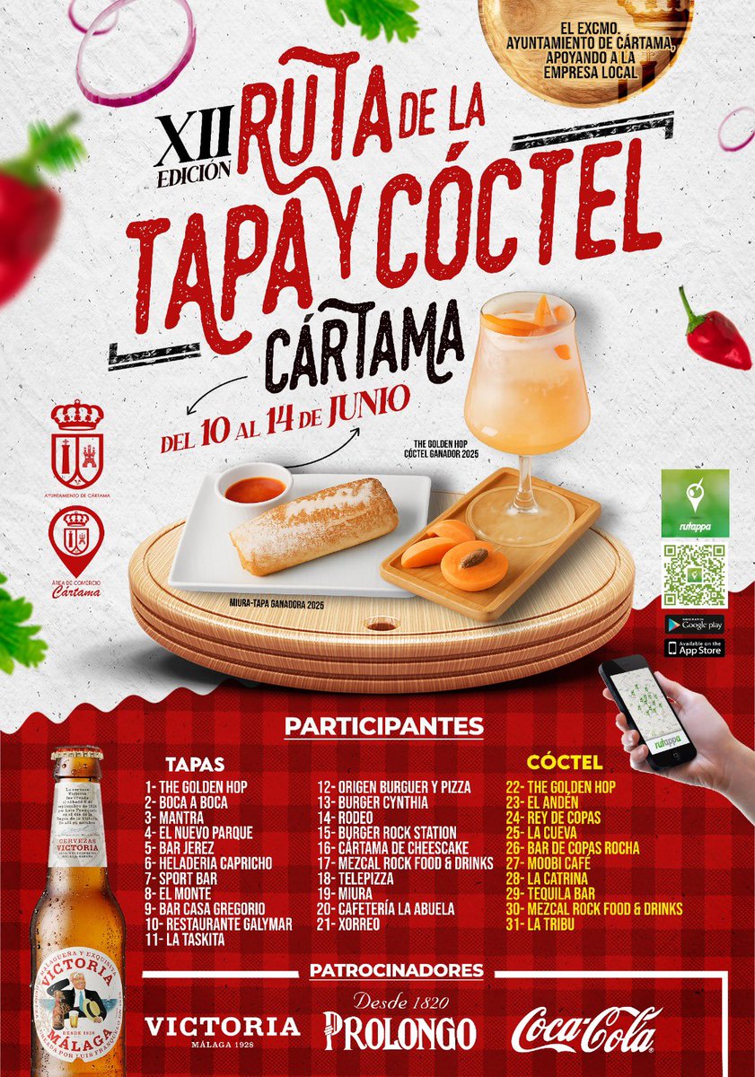 JorgeGG007's tweet photo. Comienza la XII Edición de la Ruta de la Tapa y el Cóctel 🌮

Varios días para disfrutar de la mejor gastronomía en nuestro municipio en los cerca de 30 establecimientos adheridos a esta nueva edición. 

¡Os esperamos! 

#Cártama #rutatapa #gastronomia https://t.co/siZGSdnZML