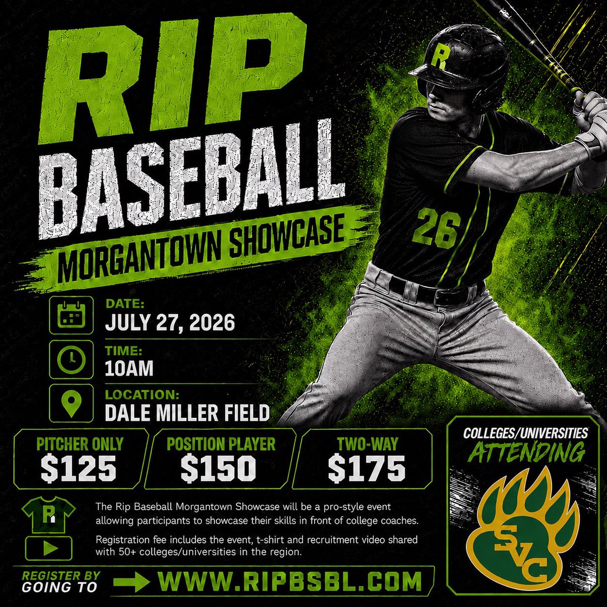 ripbsbl's tweet photo. Excited to have @BaseballSVC attending the Morgantown Showcase on July 27th.

This event is a pro-style showcase that is open to all 2026-2030 high school graduates. Register today at https://t.co/s7jFOIetlP. #ripbsbl #ripbaseball https://t.co/3jmV16yZ8Y