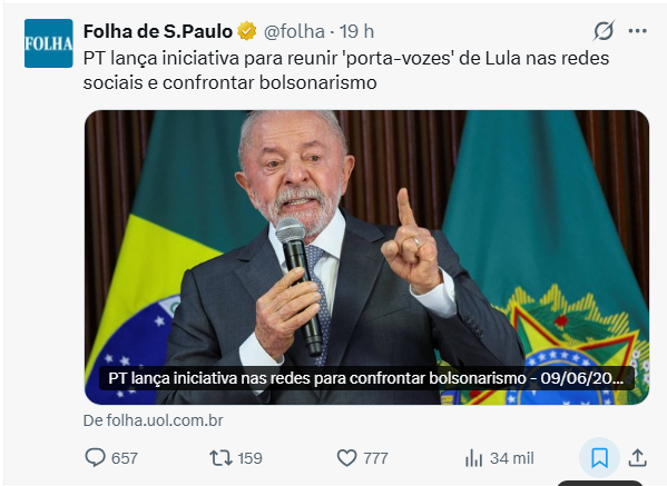 pamcosta21's tweet photo. Se é o PL e o Bolsonarismo, a manchete seria o seguinte: 

"PL lança milícia digital para reunir bolsonaristas detratores da democracia nas redes sociais, atacar o PT e o Estado Democrático de Direito" https://t.co/n9M2dEtQhw