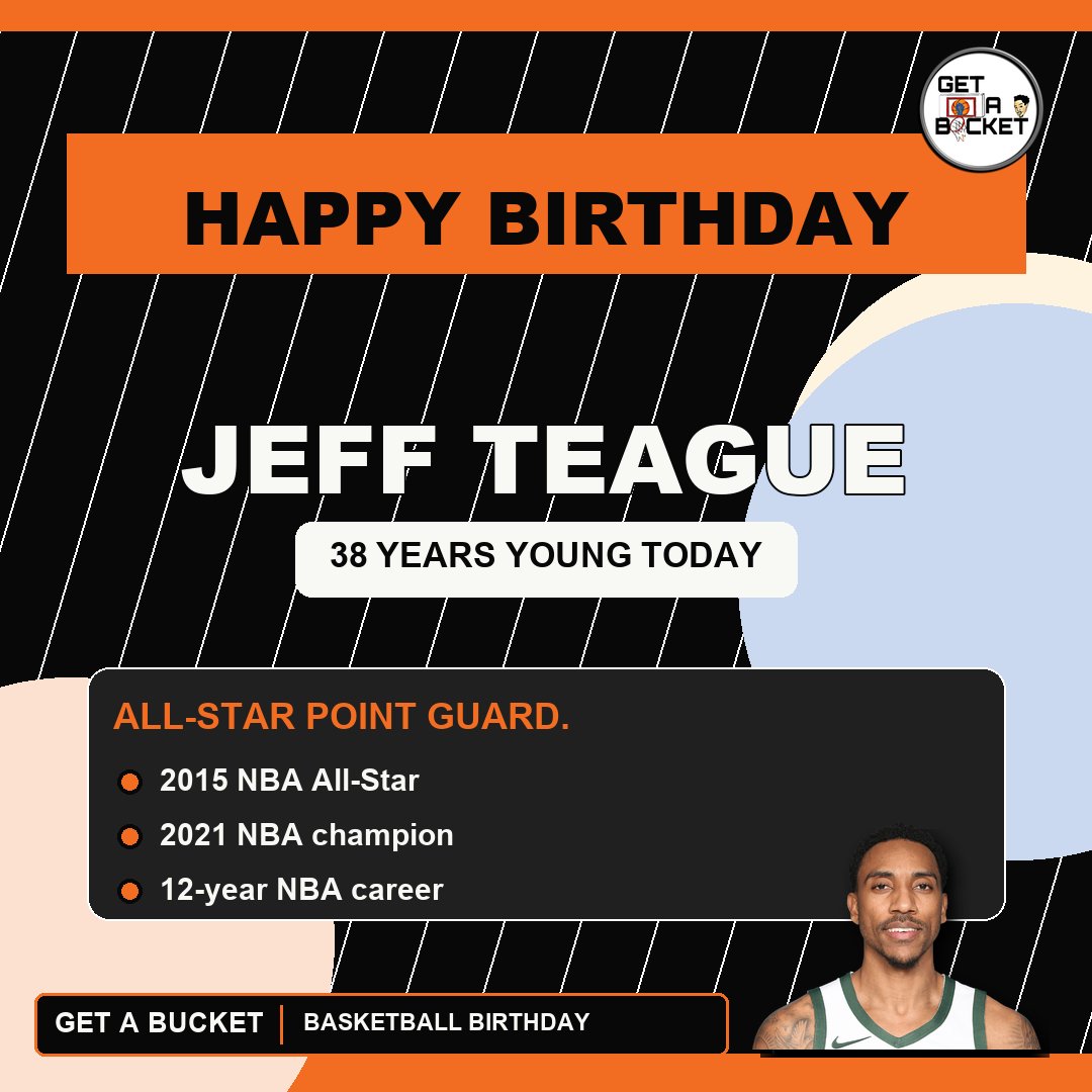 GetABucket4's tweet photo. Happy Birthday 🎉 to Jeff Teague!

Before the podcast stories, Jeff Teague was a problem at point guard.

Career 🏀 highlights:
- 2015 NBA All-Star
- 2021 NBA champion
- 12-year NBA career

#BasketballBirthday #JeffTeague #Hawks #NBA #GetABucket https://t.co/xoCD0U7cYY