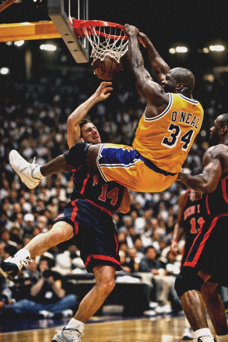 BBallNowandThen's tweet photo. Lite work for Big Diesel. Shaq's power was unmatched. https://t.co/uTMgeFp4XD
