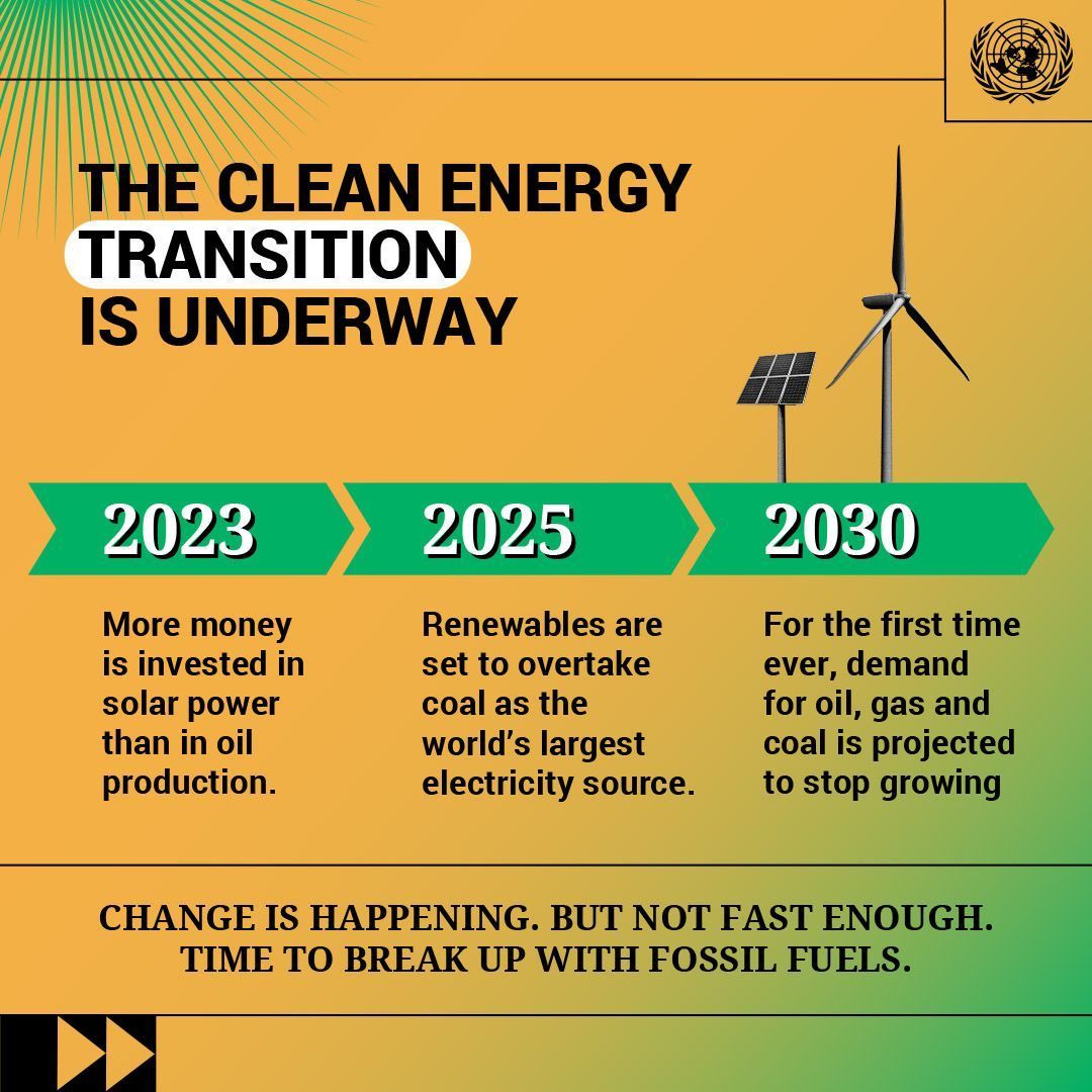 UNGeneva's tweet photo. Solutions to the climate crisis already exist. 

For a livable planet, the world must urgently switch from dirty fossil fuels to renewables. 

https://t.co/0vAEpgbDNR 
#ClimateAction #ActNow https://t.co/8l2QbuD4ui