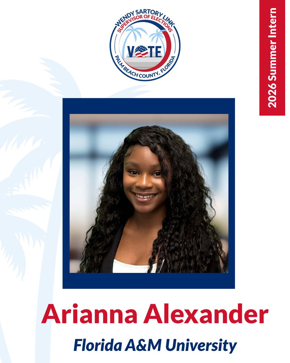votepalmbeach's tweet photo. ✨We are excited to introduce the first group of our amazing 2026 summer interns here at the Palm Beach County Supervisor of Elections office! We are thrilled to welcome these talented individuals into the world of elections, civic engagement, and public service. Stay tuned as we spotlight all 19 of our interns over the next few days! #VotePalmBeach #InternSpotlight