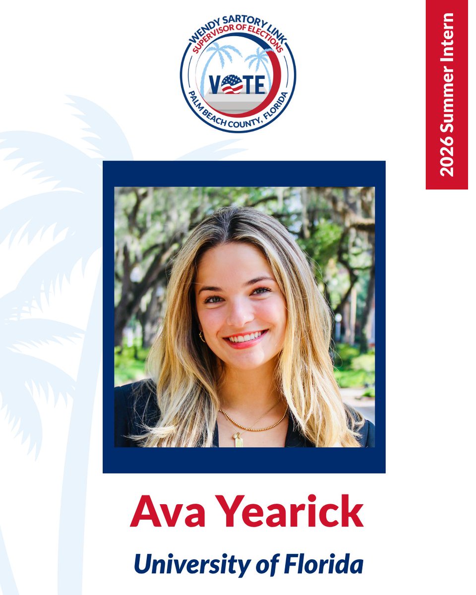 votepalmbeach's tweet photo. ✨We are excited to introduce the first group of our amazing 2026 summer interns here at the Palm Beach County Supervisor of Elections office! We are thrilled to welcome these talented individuals into the world of elections, civic engagement, and public service. Stay tuned as we spotlight all 19 of our interns over the next few days! #VotePalmBeach #InternSpotlight