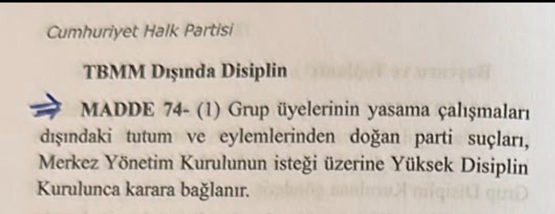 cd_evrim's tweet photo. @mtafolar 2024 de dğiştirdiğiniz tüzük maddesi hükmünce ivedi işlem sıfatıyla yapılmıştır. Dolayısı ile Süheyl Batum gibi yargı yolu ile parti meclisi atlanarak Myk üzerinden yapılan ihraçların yargıdan dönmemesi için sizin değiştirdiğiniz TÜZÜK sizi vurmuştur Ayrıca 74 madde açık https://t.co/51qHlWsyHH