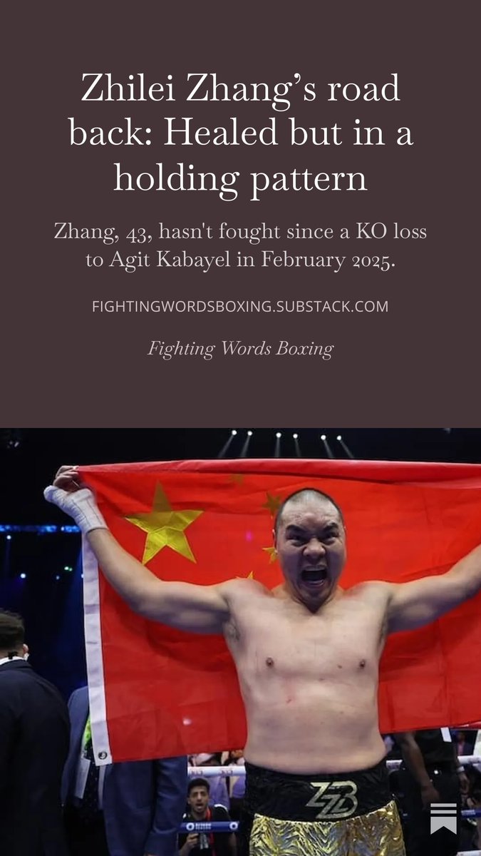 fightingwords2's tweet photo. NEW!

What's going on with Zhilei Zhang? Well, the heavyweight has healed from elbow surgery but remains in a holding pattern.

I spoke with Zhang adviser @Terry_Lane for this feature, now live on Fighting Words Boxing:

https://t.co/kalAaNKPNl https://t.co/NYCdaeY030