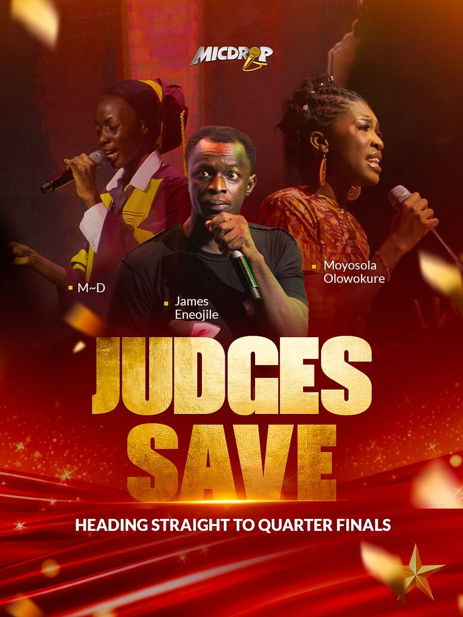 micdropglobal's tweet photo. The judges have spoken! 

Congratulations to M~D, James Eneojile, and Moyosola Olowokure for securing their spots in the Quarter Finals! 🎉

Subscribe to Mic Drop on YouTube (link in bio). Don’t forget to get your tickets for this Sunday , 14th. https://t.co/yd0BfBrEX3