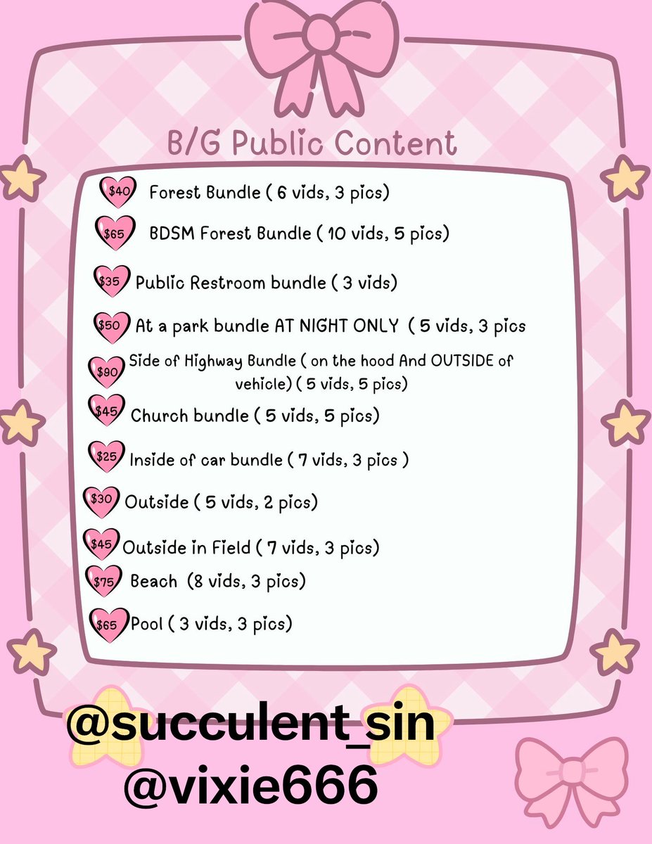 Succulent_sin's tweet photo. Releasing public content finally !! These are all my official bundles, if you’d like to buy in singles or make location requests dm me !! #sellingcontent #buyingcontent #nsfwtwt #publiccontent #nsfwtwt https://t.co/nQ1mlnHjJK