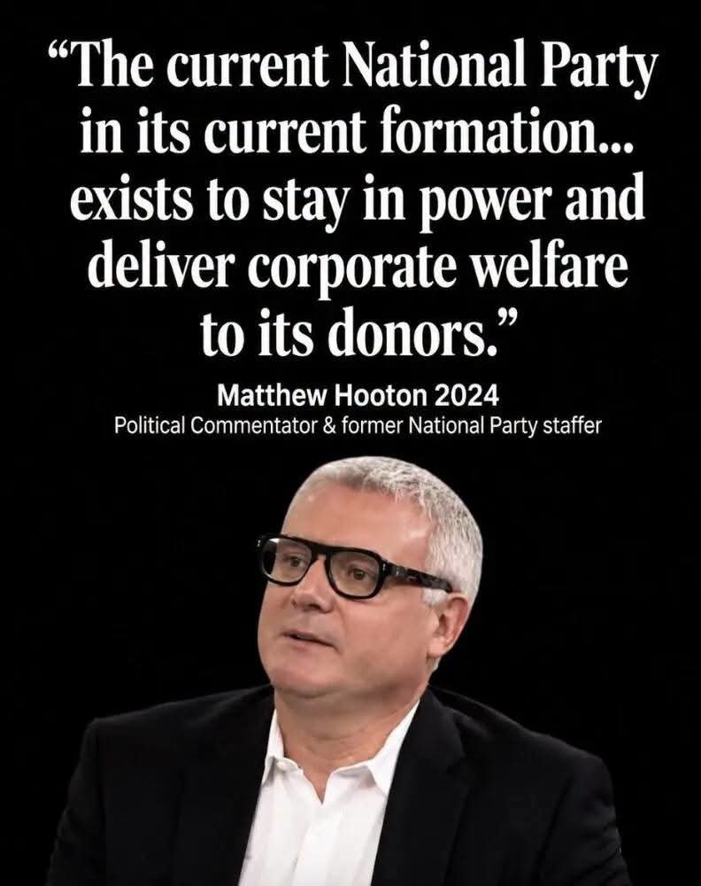 black13830's tweet photo. This is them. Even Hooten doesn't approve. Nor Jim Bolger. They are not our @NZNationalParty - they've taken it over. Nw, hand in hand w Act &amp; NZ First, corruption is rife, they've sown division, sold us out to foreign influence.

What kind of New Zealanders would vote for them? https://t.co/ULUwz6osSs