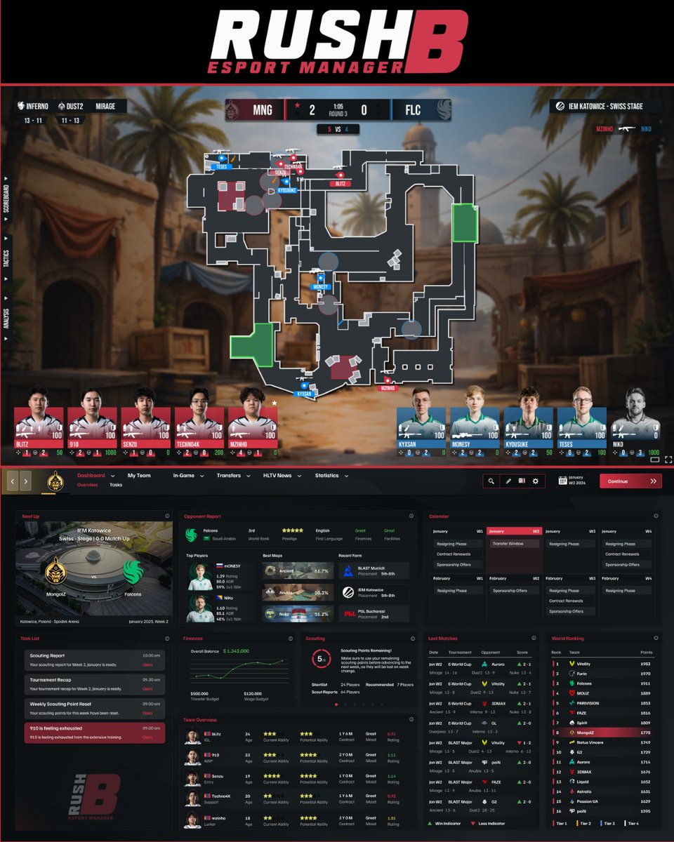 RushBManager's tweet photo. Like Football Manager... but for Counter-Strike! 
Wishlist on Steam 👇