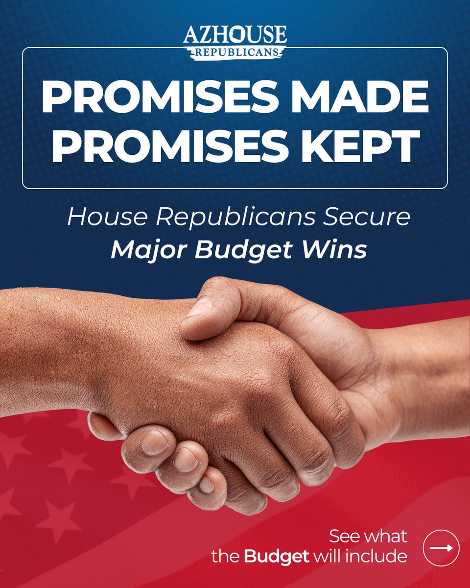 AZHouseGOP's tweet photo. 🚨MAJOR TAX RELIEF FOR ARIZONA FAMILIES IS ON THE WAY 🚨

After months of fighting for Arizona families, House Republicans have secured a budget agreement that will deliver major wins for taxpayers, workers, parents, seniors, and students.

This budget proposal includes:

✔️ $1.43 billion in in cost-of-living tax relief
✔️ No state tax on tips
✔️ No state tax on overtime
✔️ Expanded child tax credits
✔️ New childcare deductions
✔️ Retirement tax relief for seniors
✔️ Protection for school choice
✔️ Funding for public safety

At a time when families are facing higher costs for groceries, gas, housing, and childcare, House Republicans are still fighting to make sure Arizonans keep more of what they earn.

This budget agreement reflects the priorities House Republicans have championed from the beginning: affordability, responsible spending, school choice, public safety, and government accountability.

Promises made. Promises kept.

Read more here: https://t.co/VH21pqfH6g

#AZHouseGOP #AZMajorityWorks #ArizonaFamilies #TaxRelief #Arizona