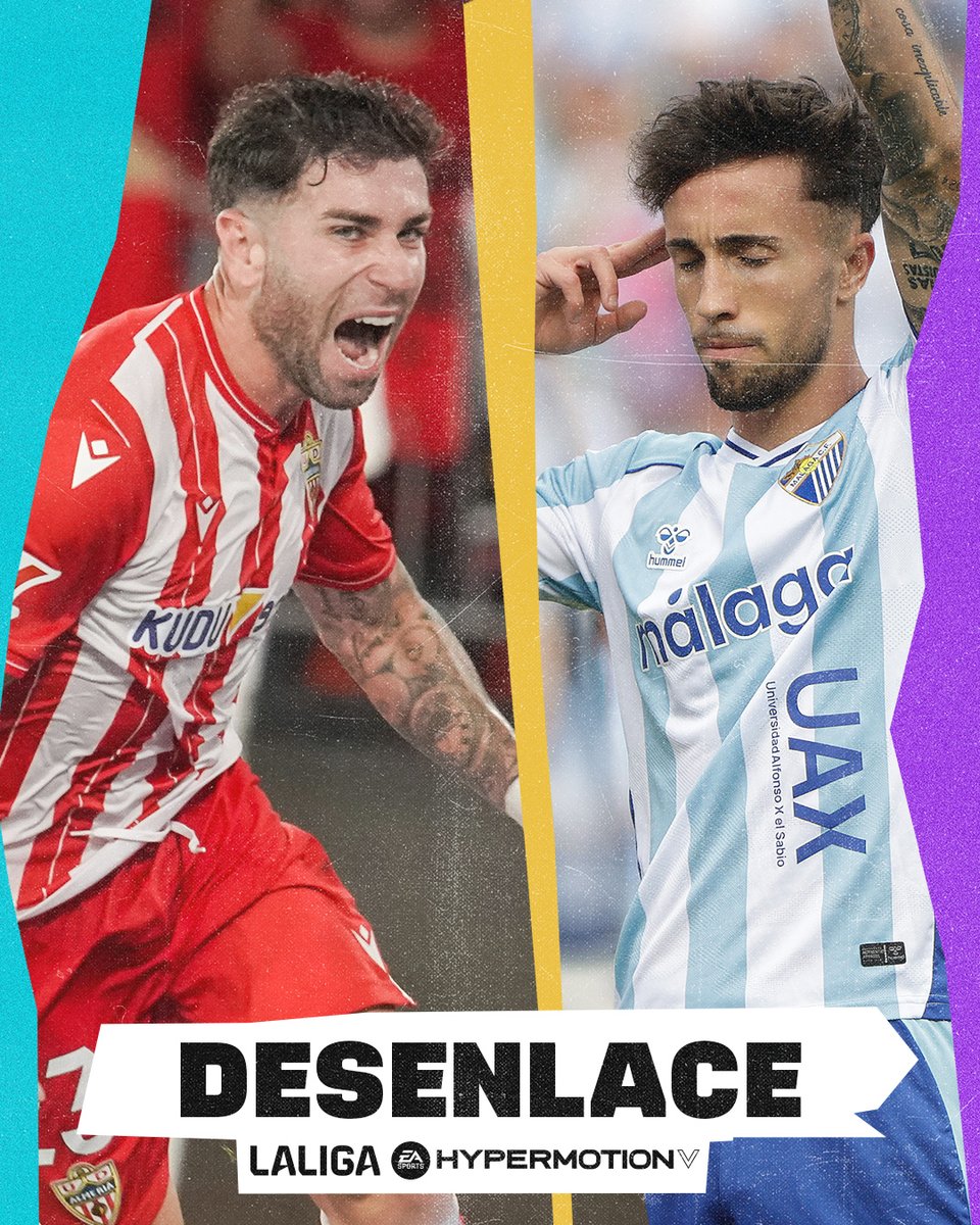 LaLiga2's tweet photo. ⚔️ Lucharán por la gloria.

❤️🤍 @U_D_Almeria 
🩵🤍 @MalagaCF 

✍️ ¿Qué equipo ascenderá a #LALIGAEASPORTS?

#DesenlaceLALIGA | #LALIGAHYPERMOTION https://t.co/TC6NmTKIoi