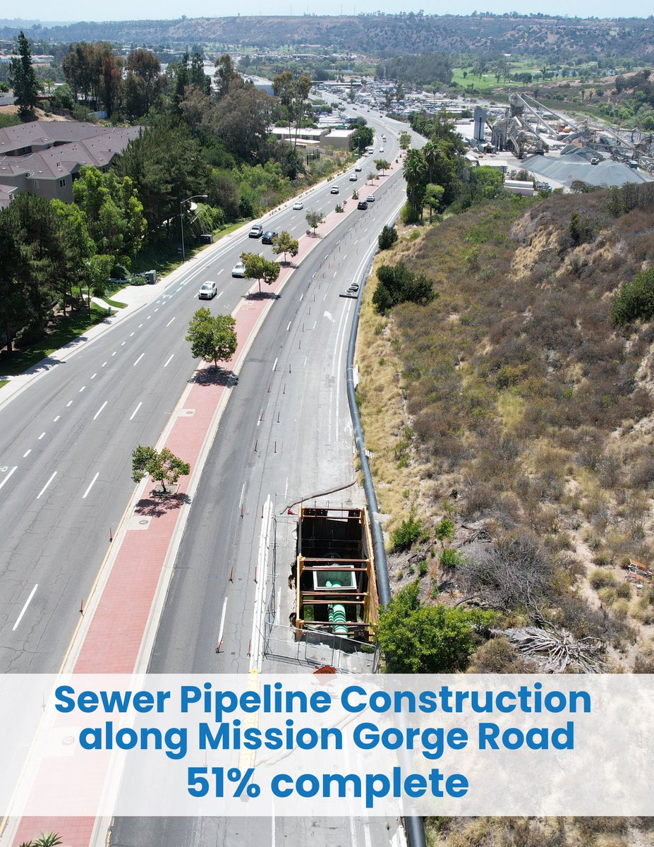 EastCountyAWP's tweet photo. Progress update! 🚧 Pipeline installation within the cities of San Diego and Santee has officially reached the halfway mark- a major milestone for the East County AWP Program. https://t.co/RimfjXFQjl
