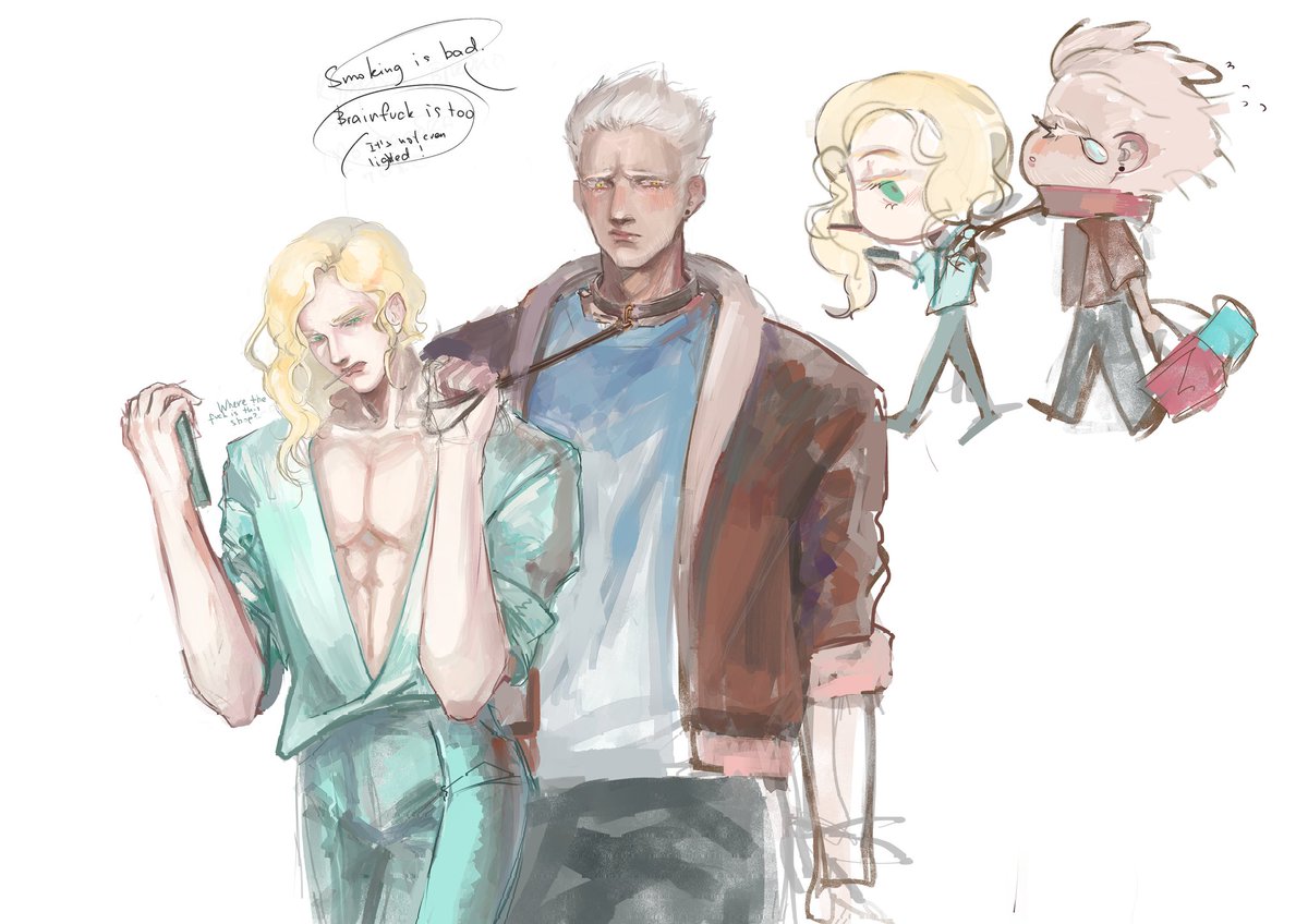 tennorii's tweet photo. Imsorry im too lazy to finish them probable, buuut.... elen is a bit lost, but with his silly puppy

#trigun #trimax https://t.co/vyBizqfRPe