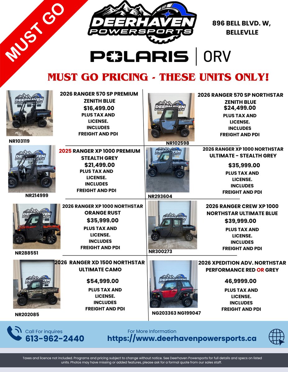 Deerhaven1's tweet photo. Special pricing on select units, its time for them to find a new home!  Summer fun awaits, take your off road adventures to the next level. Come see us!
https://t.co/wE00IBe6WU
613-962-2440 https://t.co/bMJDQDZg0G