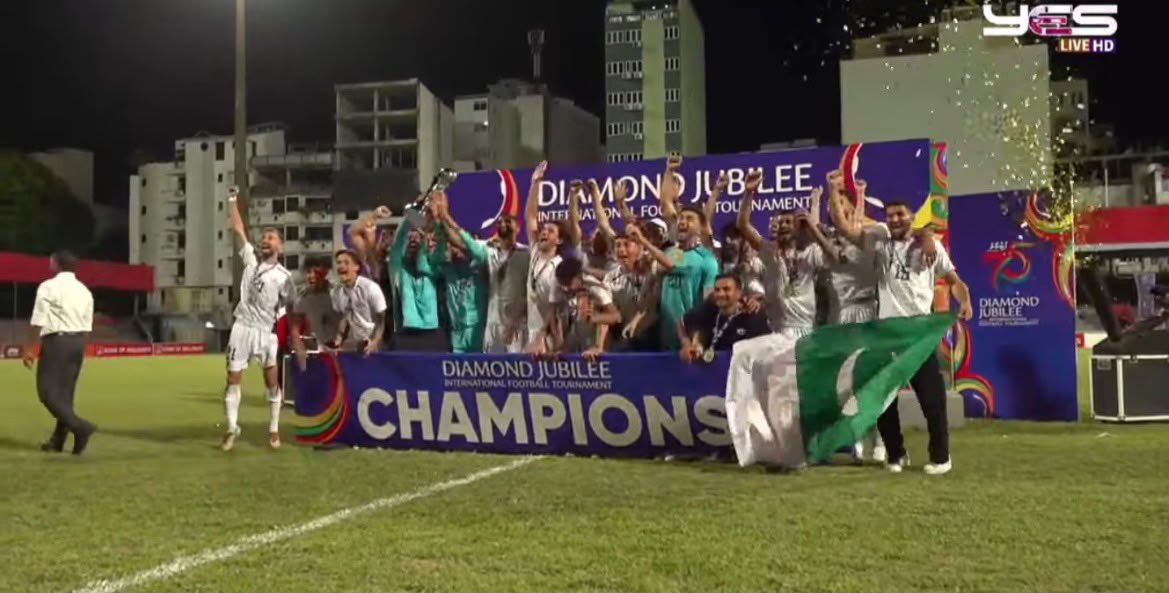 BasWrites's tweet photo. Pakistan’s football team has won the 2026 Diamond Jubilee International Football Tournament in the Maldives.
#FootballLive https://t.co/fNZnWepHUf