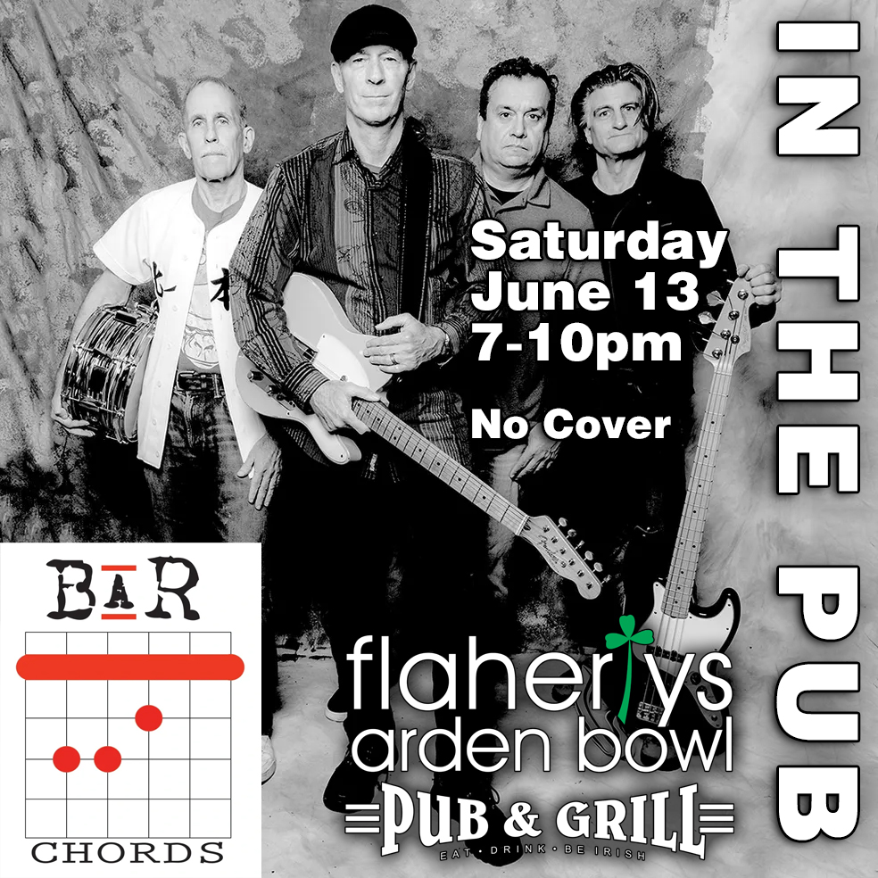 Flahertysbowl's tweet photo. Bar Chords back at Flaherty's Saturday!

June 13, 7-10pm @ Flaherty's Arden Bowl. 

No cover — great music, cold drinks &amp; fun!

(Band inside this weekend. Back on patio Aug 8!)

Support live local music! Bring friends &amp; dancing shoes.

Eat • Drink • Be IrishSee you there! https://t.co/T8UkXkNVRJ