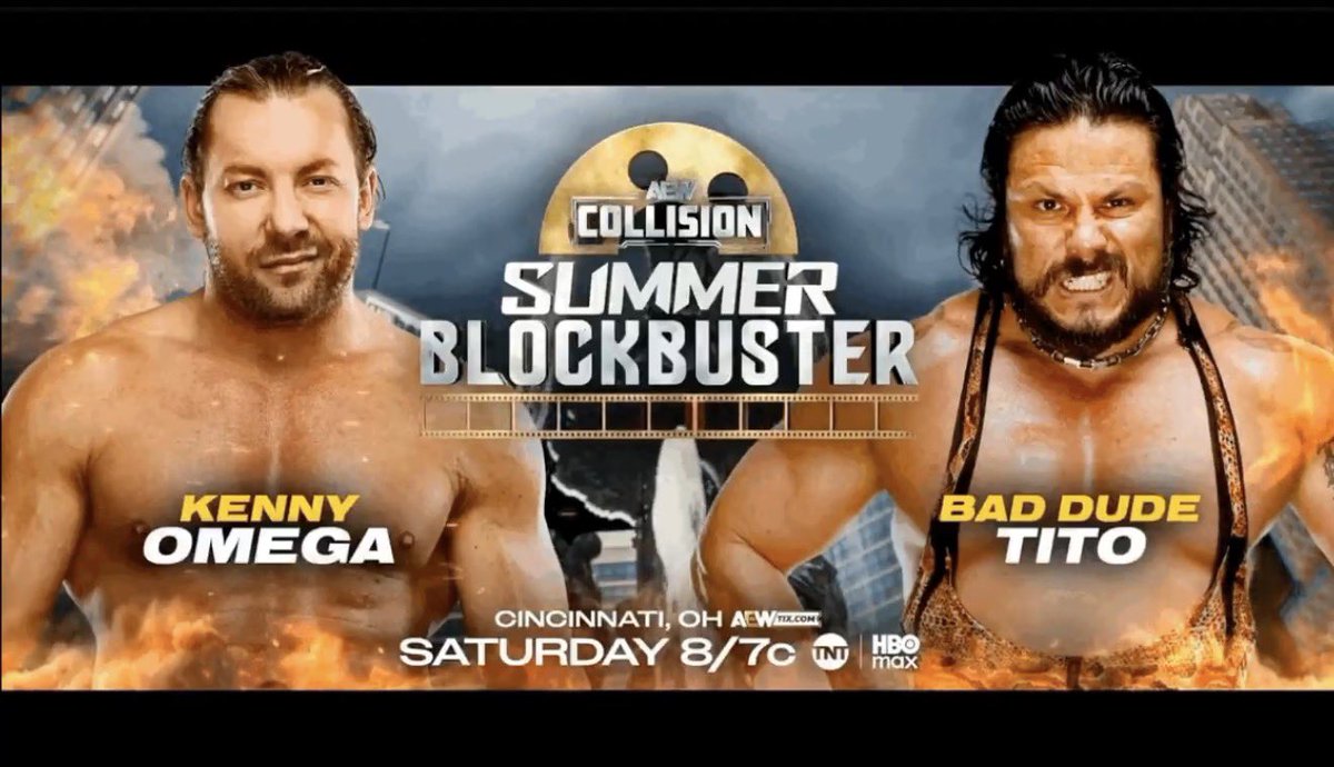 WrestlePurists's tweet photo. KENNY OMEGA VS. BAD DUDE TITO THIS SATURDAY ON COLLISION

#AEWDynamite https://t.co/ooMjXUByVN