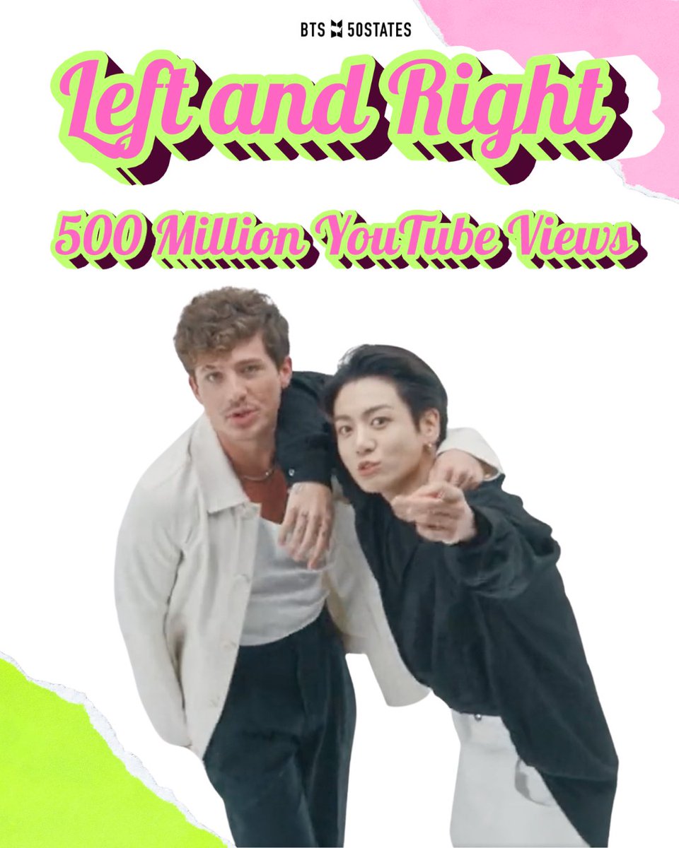 BTSx50States's tweet photo. Give it up for this fun MV! 🙌 We're celebrating "Left and Right (ft. Jungkook)" by Charlie Puth passing 500M YouTube views 🎉
#LeftAndRight #CharliePuth #Jungkook #BTS @bts_bighit @charlieputh https://t.co/y8lWtzB6r1