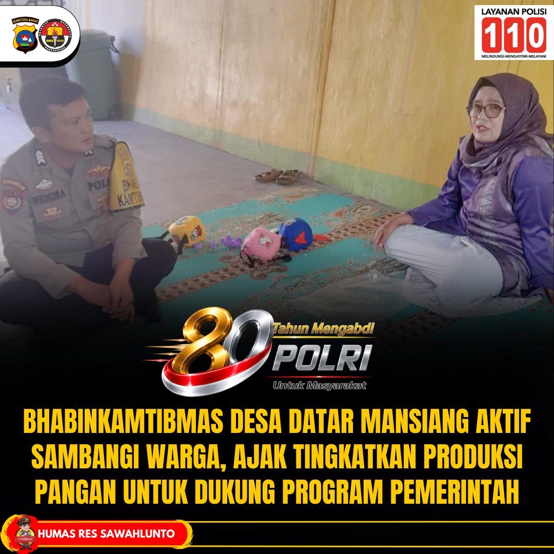 Polres_SWL's tweet photo. Sebagai bentuk dukungan terhadap program pemerintah di bidang ketahanan pangan, Bhabinkamtibmas Desa Datar Mansiang Polsek Talawi Polres Sawahlunto, Brigadir Wendra Yofi, S.H., melaksanakan kegiatan sambang dan silaturahmi bersama warga binaannya di Desa Datar Mansiang. https://t.co/dkWyc9PeFo