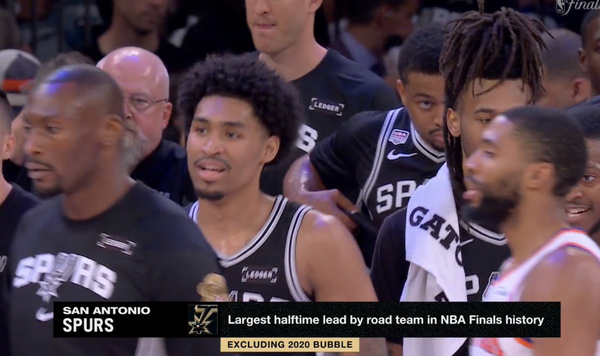 buckets's tweet photo. spurs have the largest finals halftime road lead of ALL-TIME (27 pts) https://t.co/qVlDgsYT0S