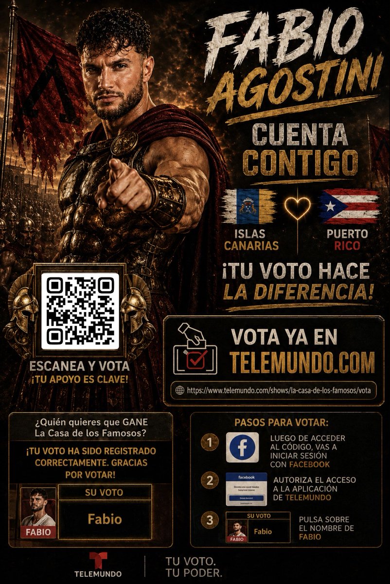 XavyhPR's tweet photo. Los 300 NO lucharon divididos. Estamos en la recta final⚔️🛡️ 

Vamos TODOS JUNTOS con FABIO... 
🔥🛡️⚔️Spartanos A VOTAR!!!!⚔️🛡️🔥
#LCDLF6 #FabioGanador #FabioAgostini https://t.co/dLfar9Sl4r