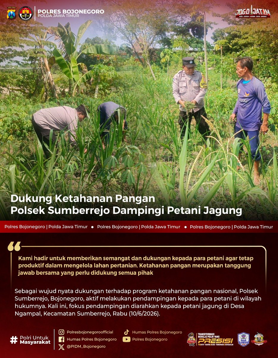 ProboHari's tweet photo. Dukung Ketahanan Pangan
Polsek Sumberejo Dampingi Petani Jagung

#Swasembadapangan
#swassembadajagung
#polisicintapetani
#astacitapresiden https://t.co/Qnp8TQddRt
