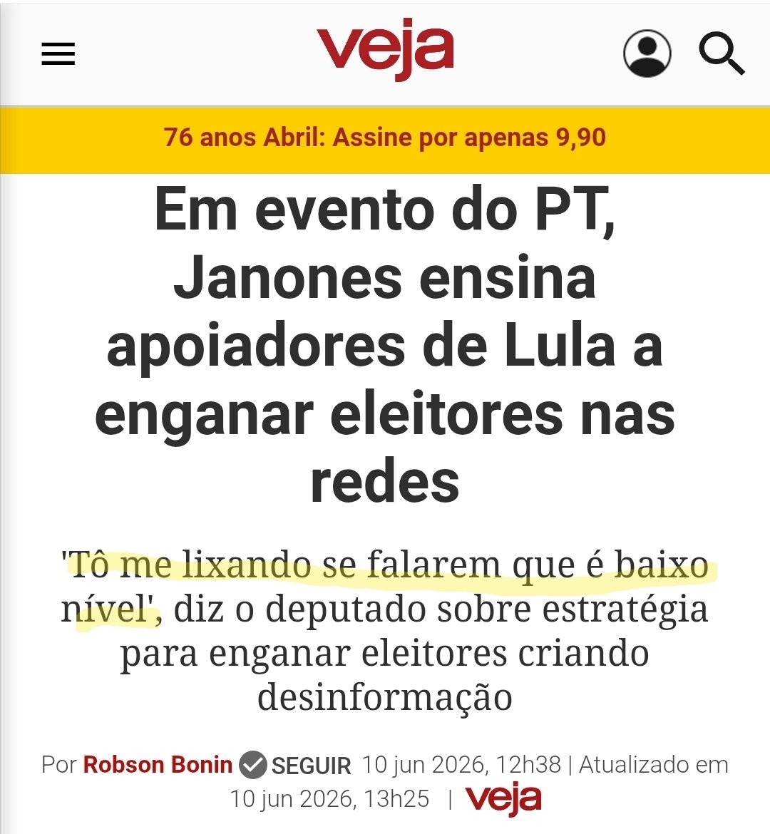 BySergioAntonio's tweet photo. Mano! 
Até a revista Veja (Grande imprensa) diz claramente que o Janones ensina os outros a mentir, e fica tudo por isso mesmo? 
Que várzea fétida é essa nossa política nacional. https://t.co/rdN3iOtFtm
