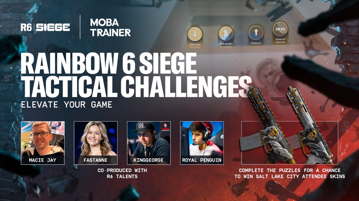 Rainbow6ANZ's tweet photo. Siege isn't just about aim. Hundreds of split-second decisions determine the outcome of every fight and every round.

Train your Siege brain with our tactical challenge, created with the help of @MacieJay, @FastAnne_, @KingGeorge, and @Royal_Penguinxx!

https://t.co/VMiC138qPp https://t.co/fUeMtcr6an