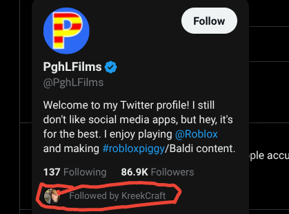 singular009h's tweet photo. @KreekCraft why are you still following pghlfilms? really concerning tbh https://t.co/CWsC466S2E