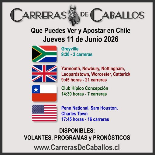 carreras_cl's tweet photo. Jueves 11-Junio: Volantes, Programas y Pronósticos para las Carreras de Sudafrica, Reino Unido, Chile (Club Hípico Concepción) y Estados Unidos https://t.co/9MY69cMtz3 #CarrerasDeCaballos #VolanteCarreras #ProgramaCarreras #PronósticosHípicos #OpcionesHipicas #Simulcasting https://t.co/rZYNtsmA2B