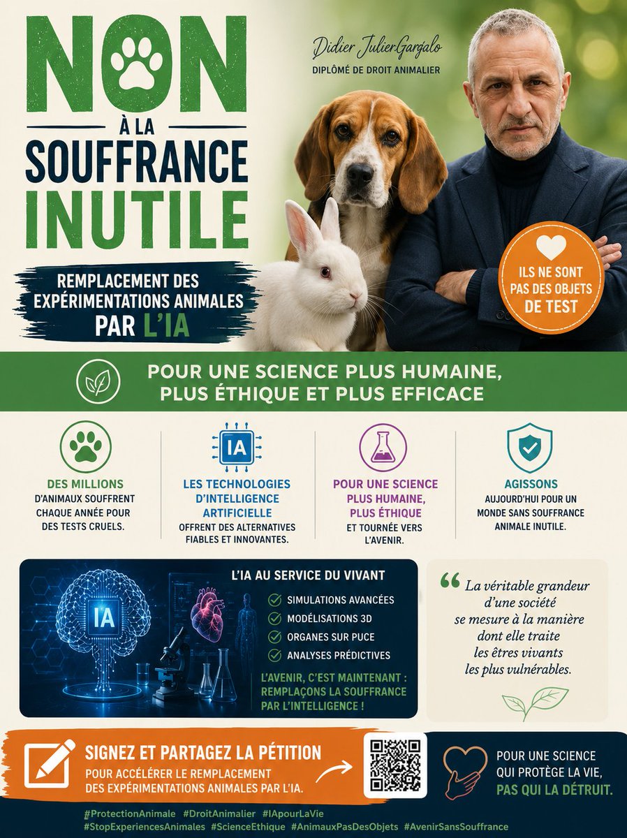 JulienDGAROFALO's tweet photo. Non à la souffrance inutile – Remplacement des expérimentations animales par l’IA
https://t.co/pGrbeHp7Vy
#IAEthique #FinExperimentationAnimale #ProtectionAnimale https://t.co/oR0cF9Go3Z